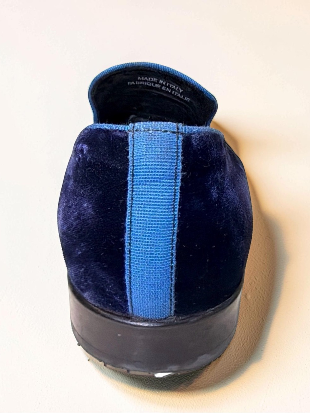Saks Fifth Avenue Velvet Loafers Made in Italy Navy Blue Size 10M Luxury Slip-On - Picture 14 of 16